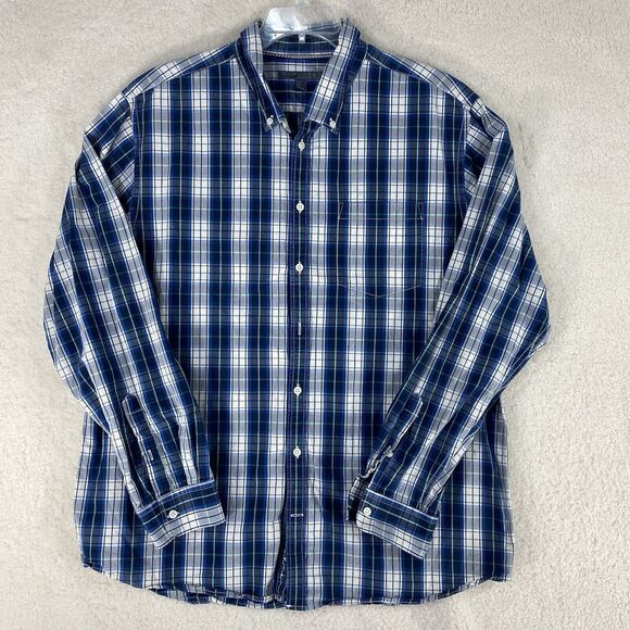 Old Navy Shirt Mens XXLT 2Lg Tall  Blue White Plaid Button Down Long Sleeve - Picture 1 of 11